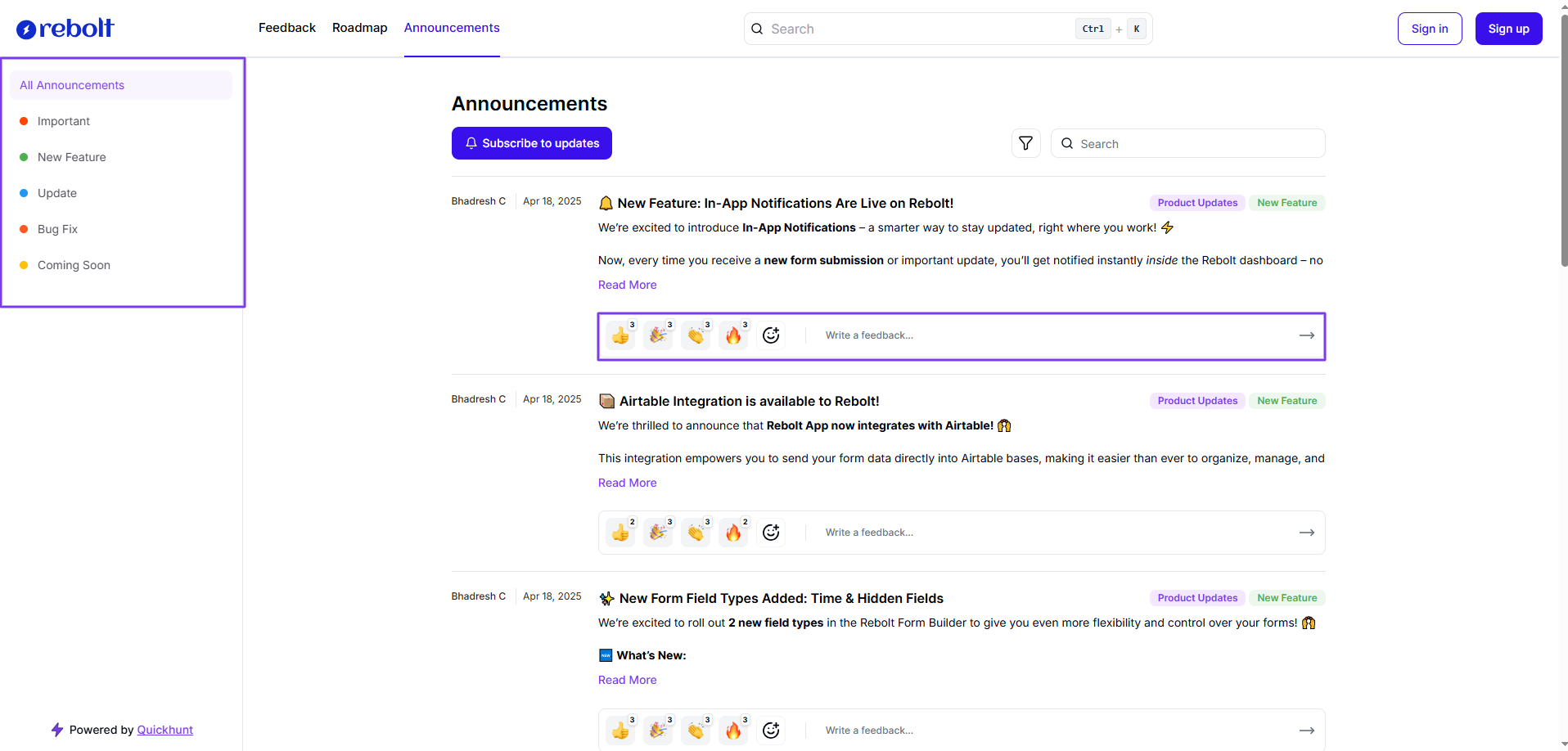 Rebolt Changelog Example