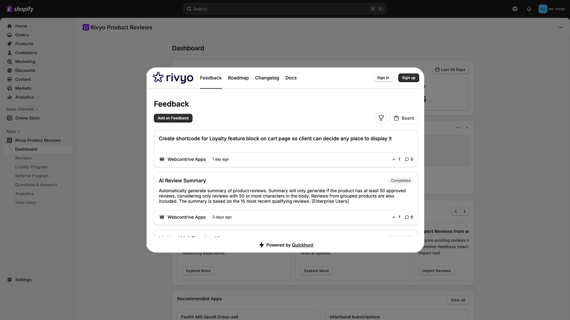 modal polaris feedback widget