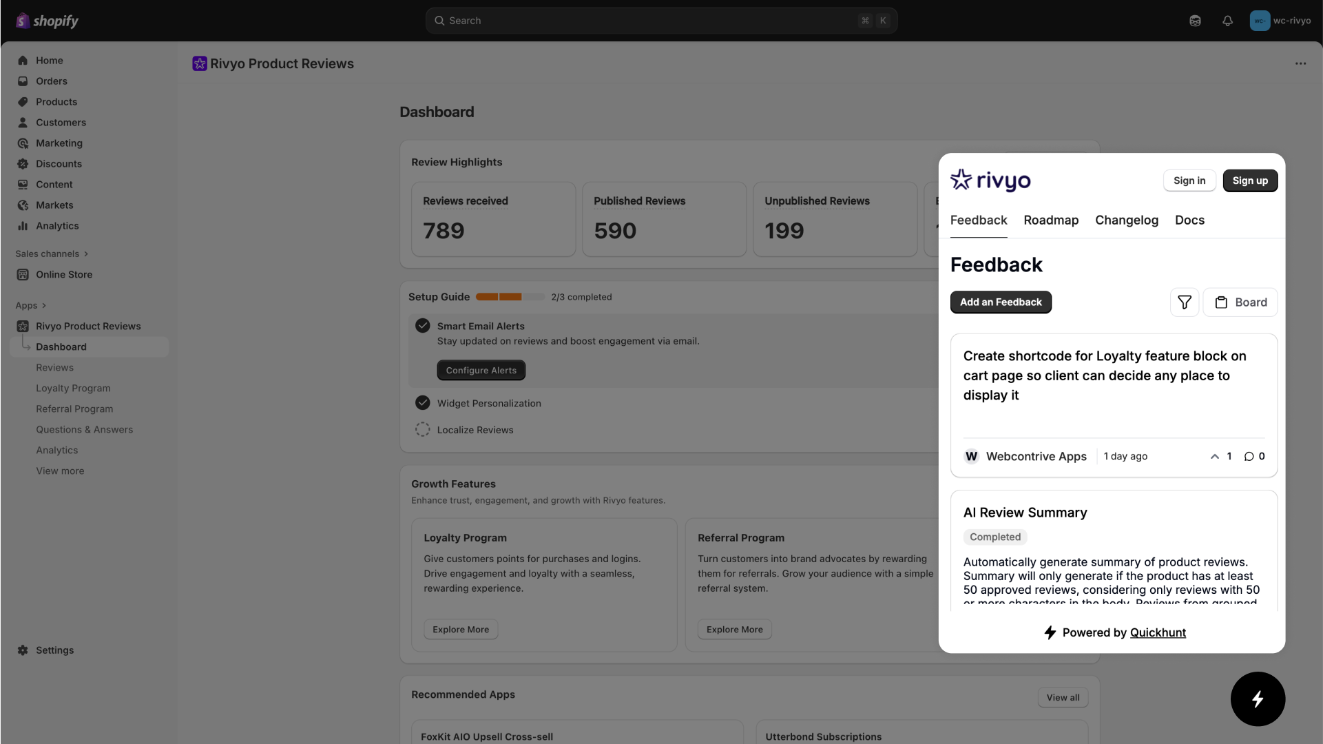 Popover Polaris feedback widget