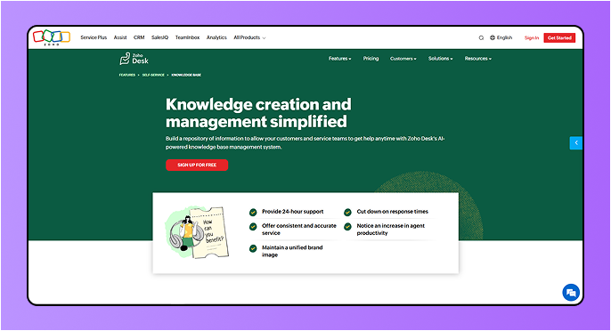 Zoho Desk free knowledge base software