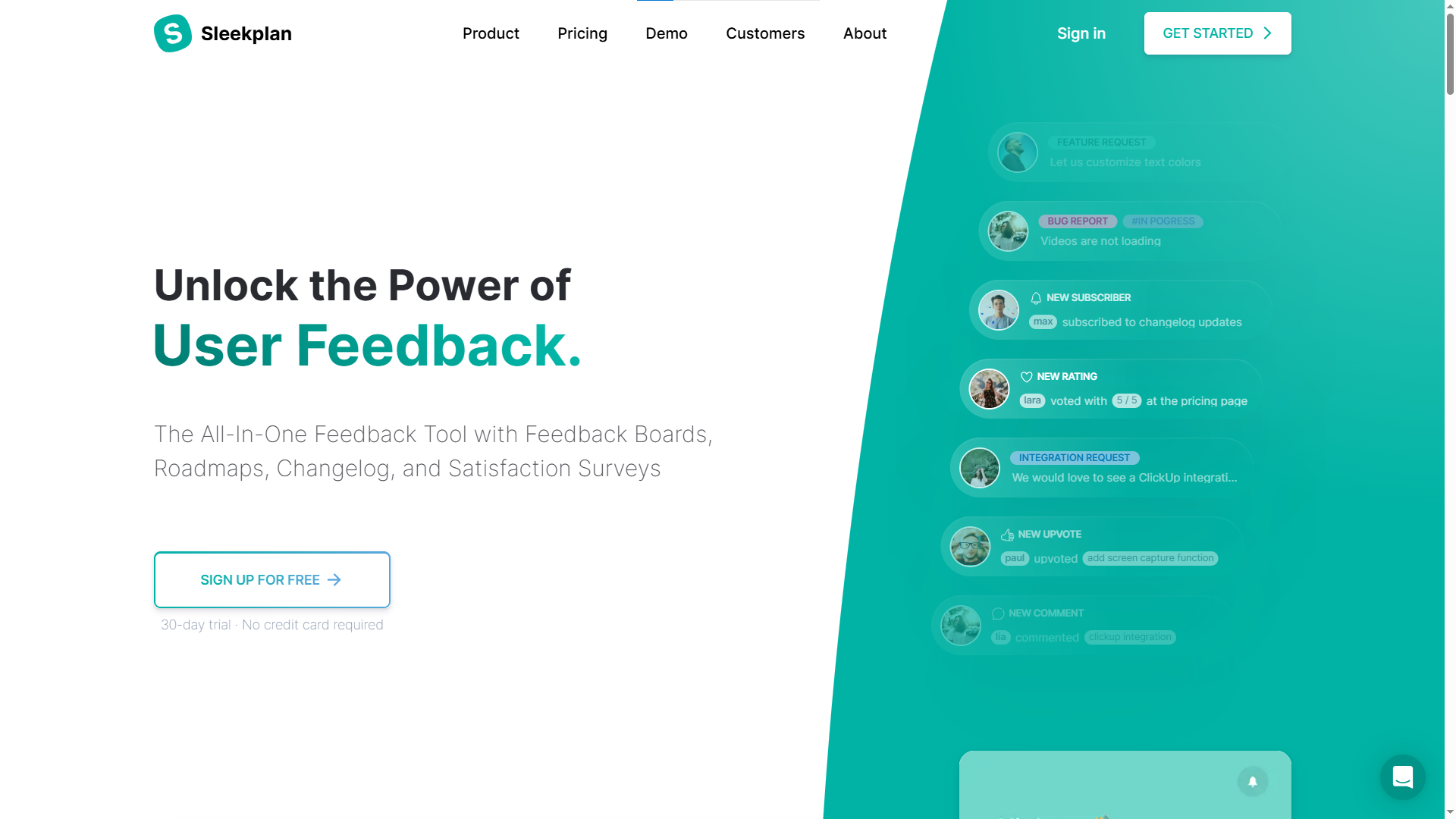 Sleekplan product feedback tool