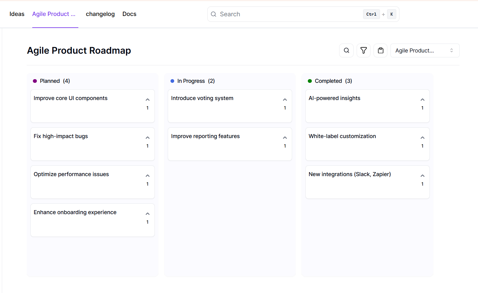 Agile Product Roadmap Example