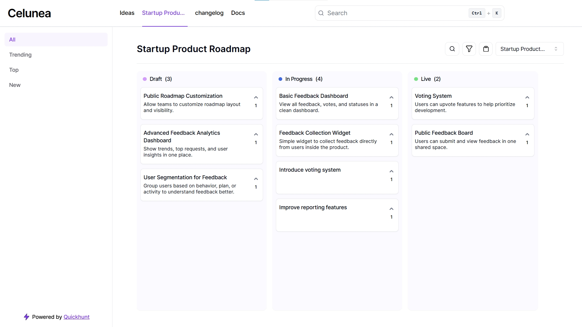 Startup Product Roadmap Example