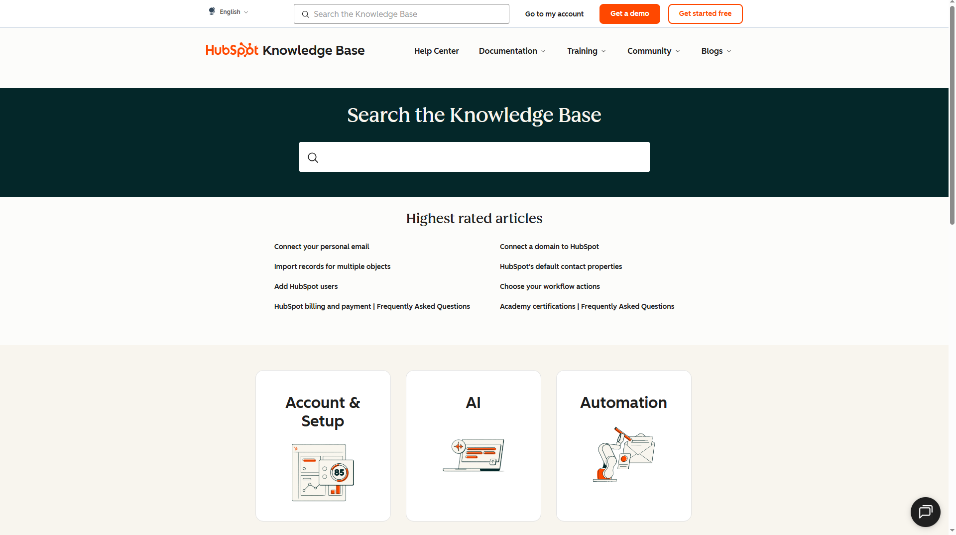 HubSpot Knowledge Base example