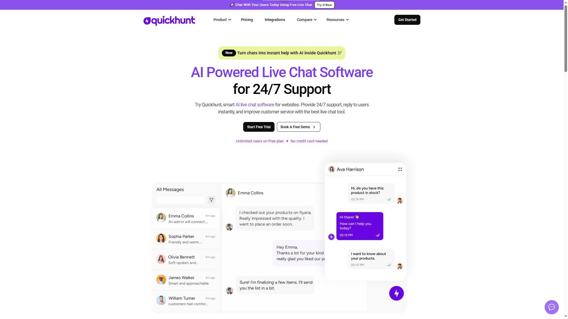 Quickhunt AI-Powered LiveChat Alternative
