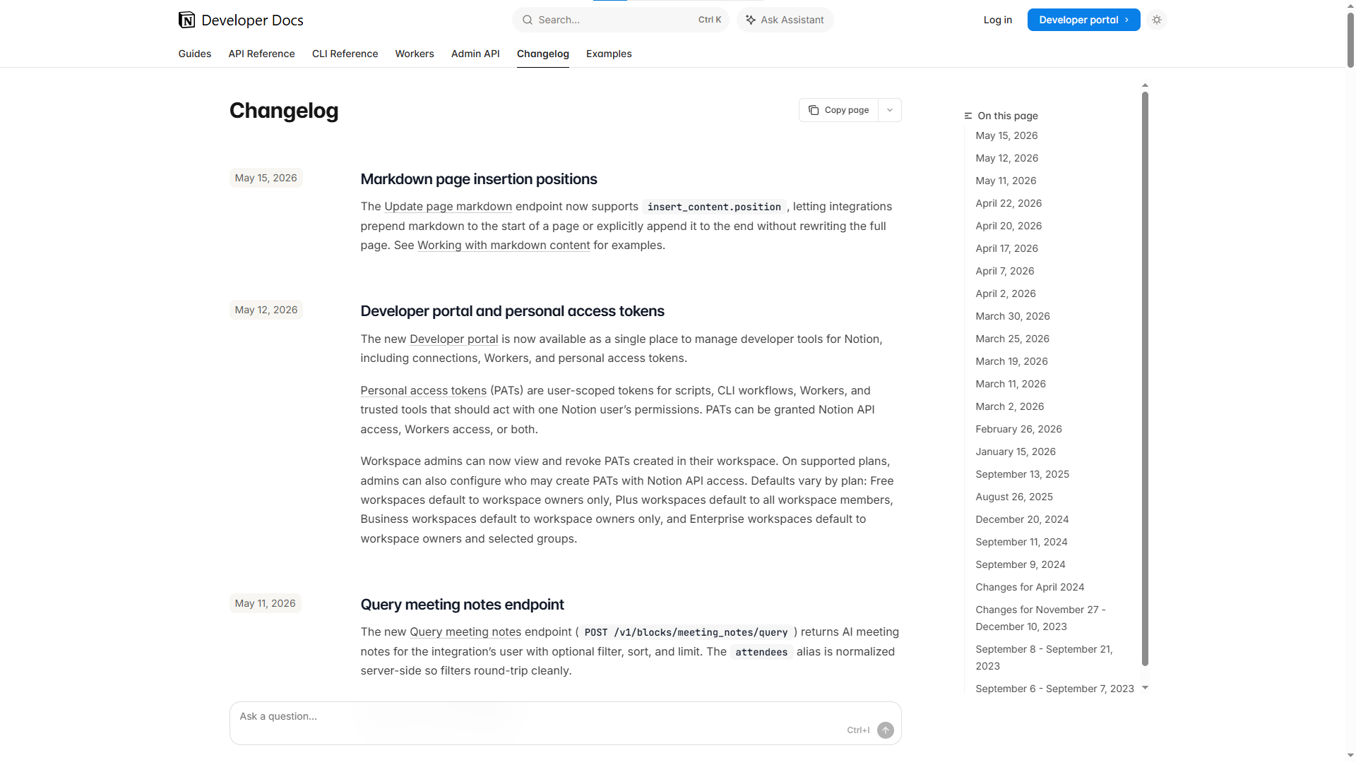 notion changelog examples
