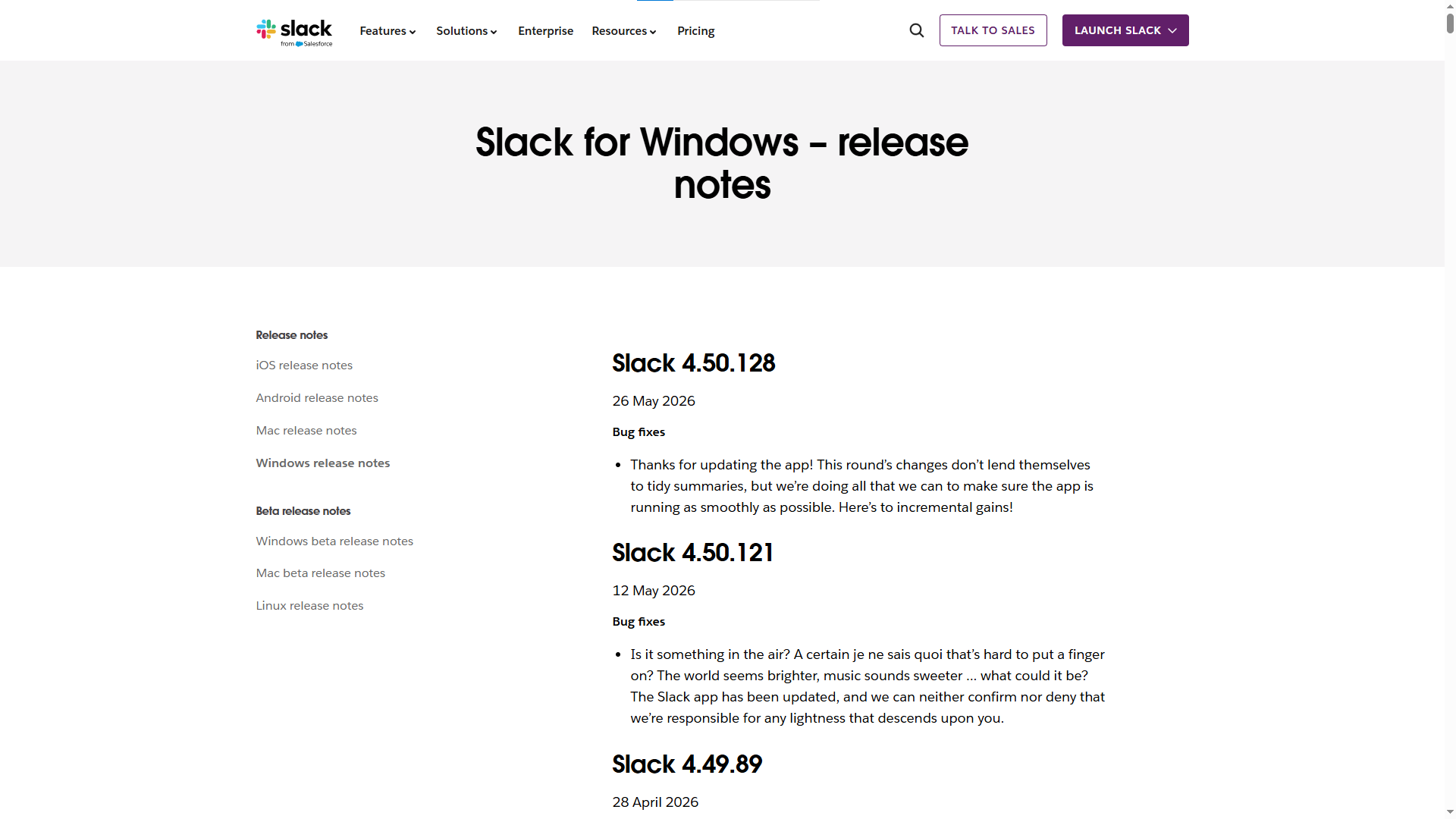 Slack Release Notes Examples