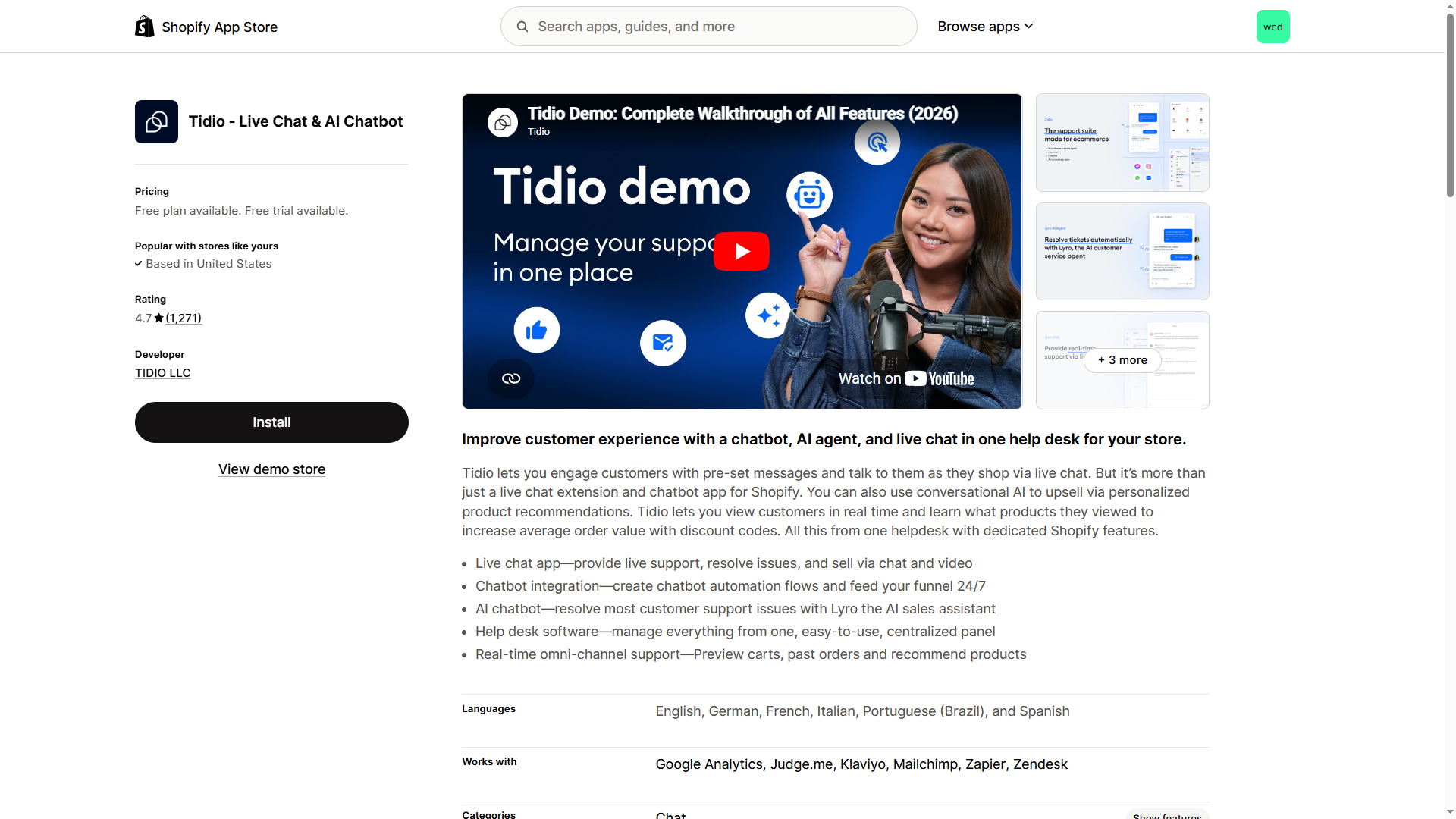 Tidio live chat app for shopify