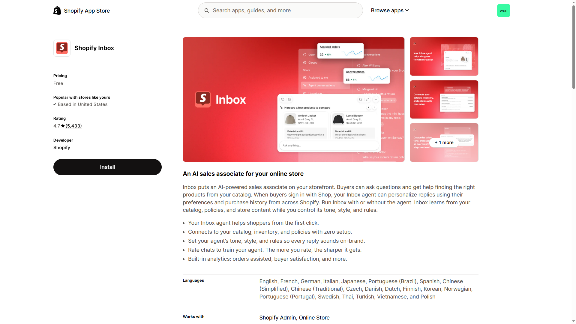 Shopify Inbox shopify live chat app