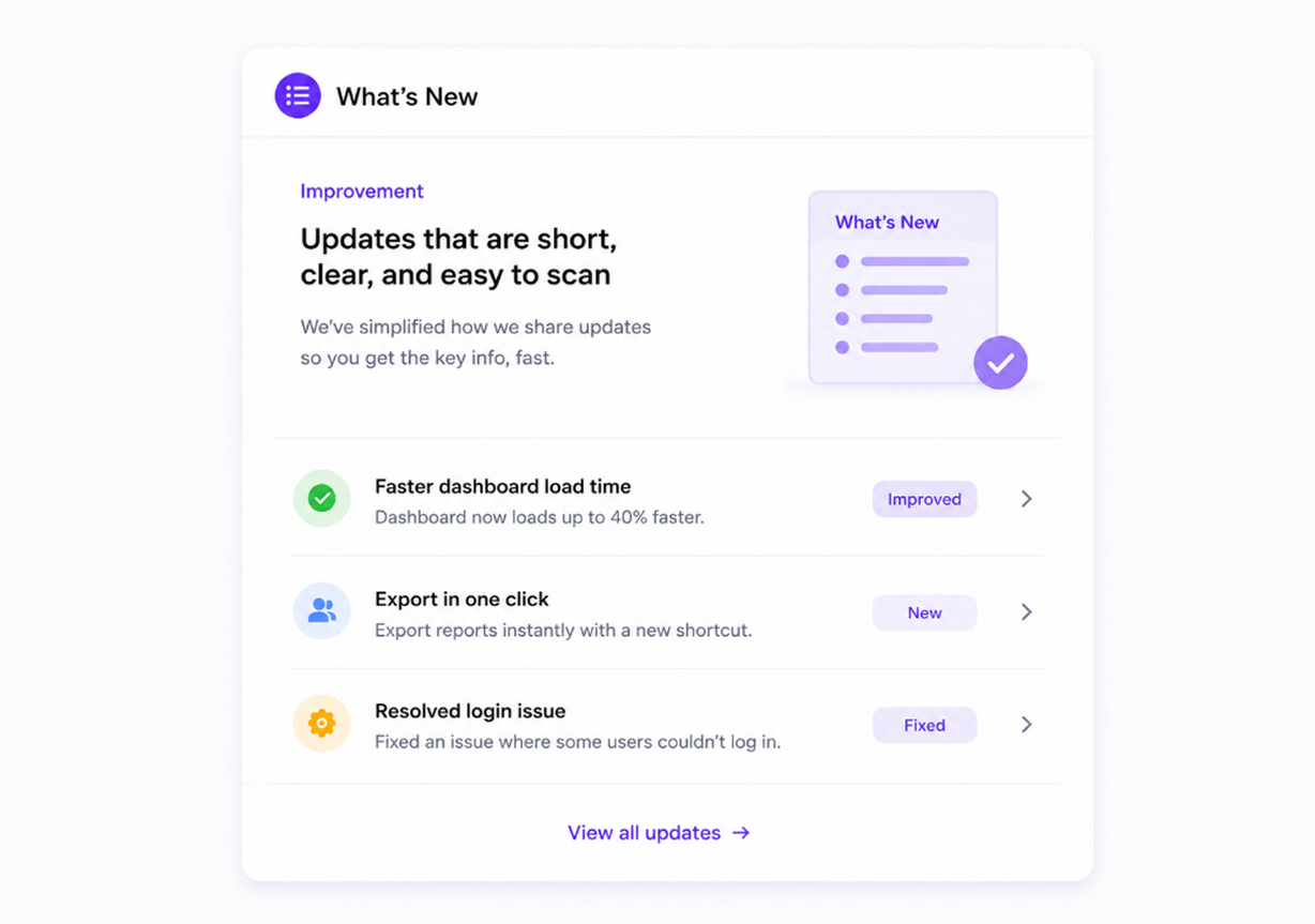 Keep Updates Short and Easy to Scan to write release notes