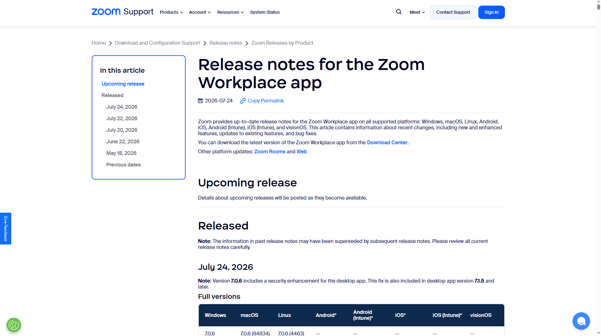 Zoom Release Notes Example