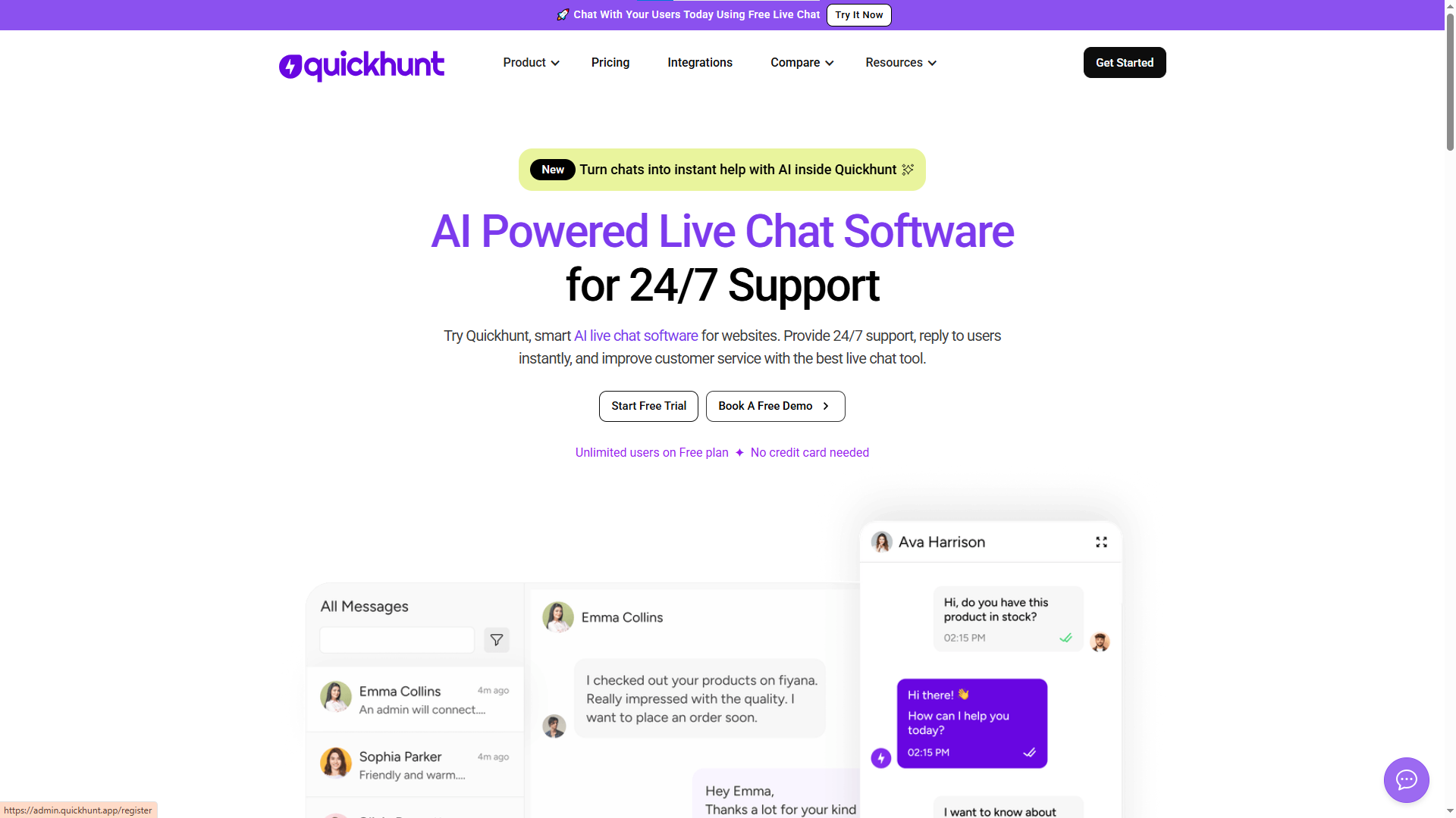 Quickhunt Best Overall Intercom Alternative for SaaS Teams