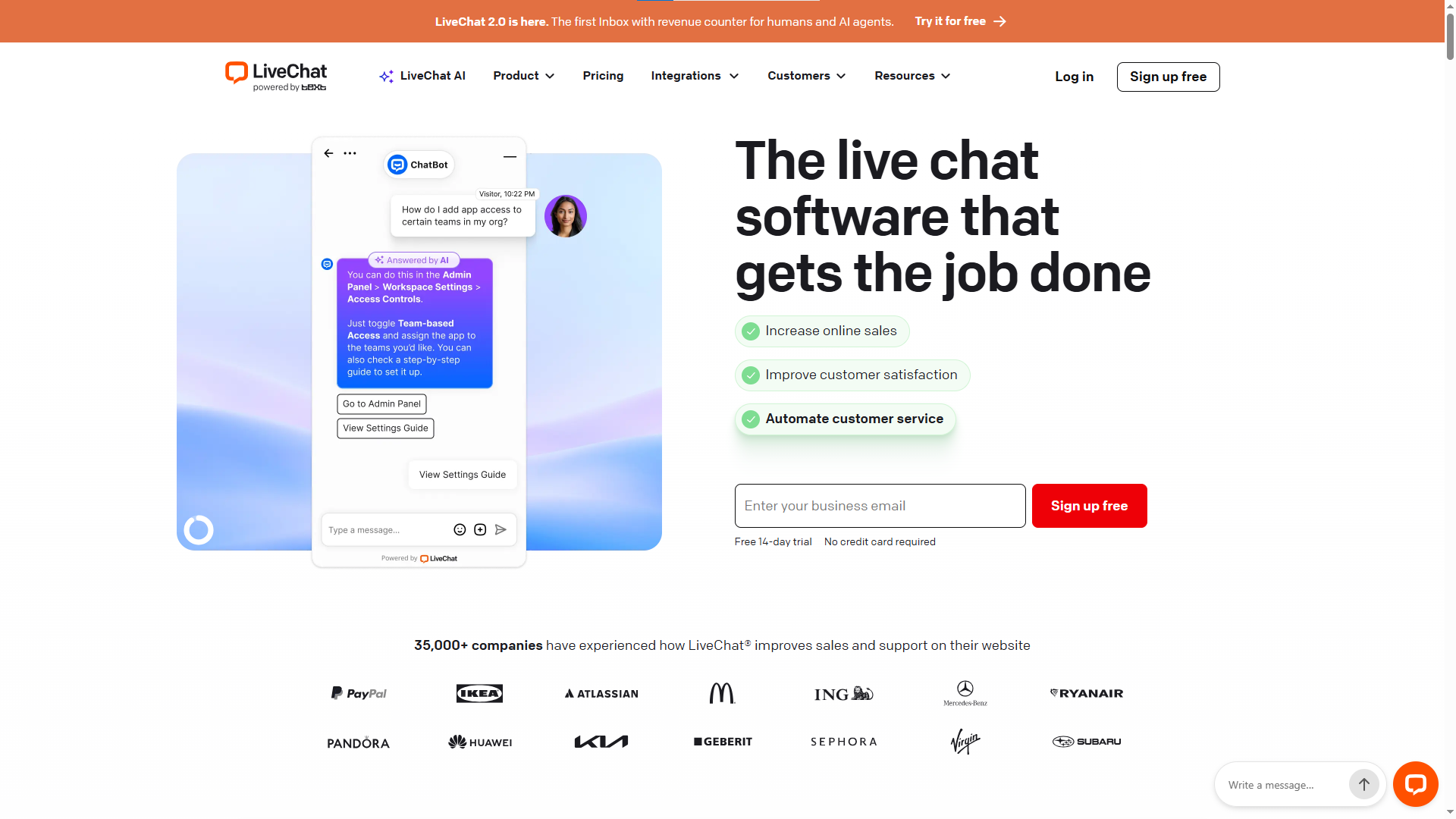 LiveChat Best for Sales-Focused Customer Support Teams