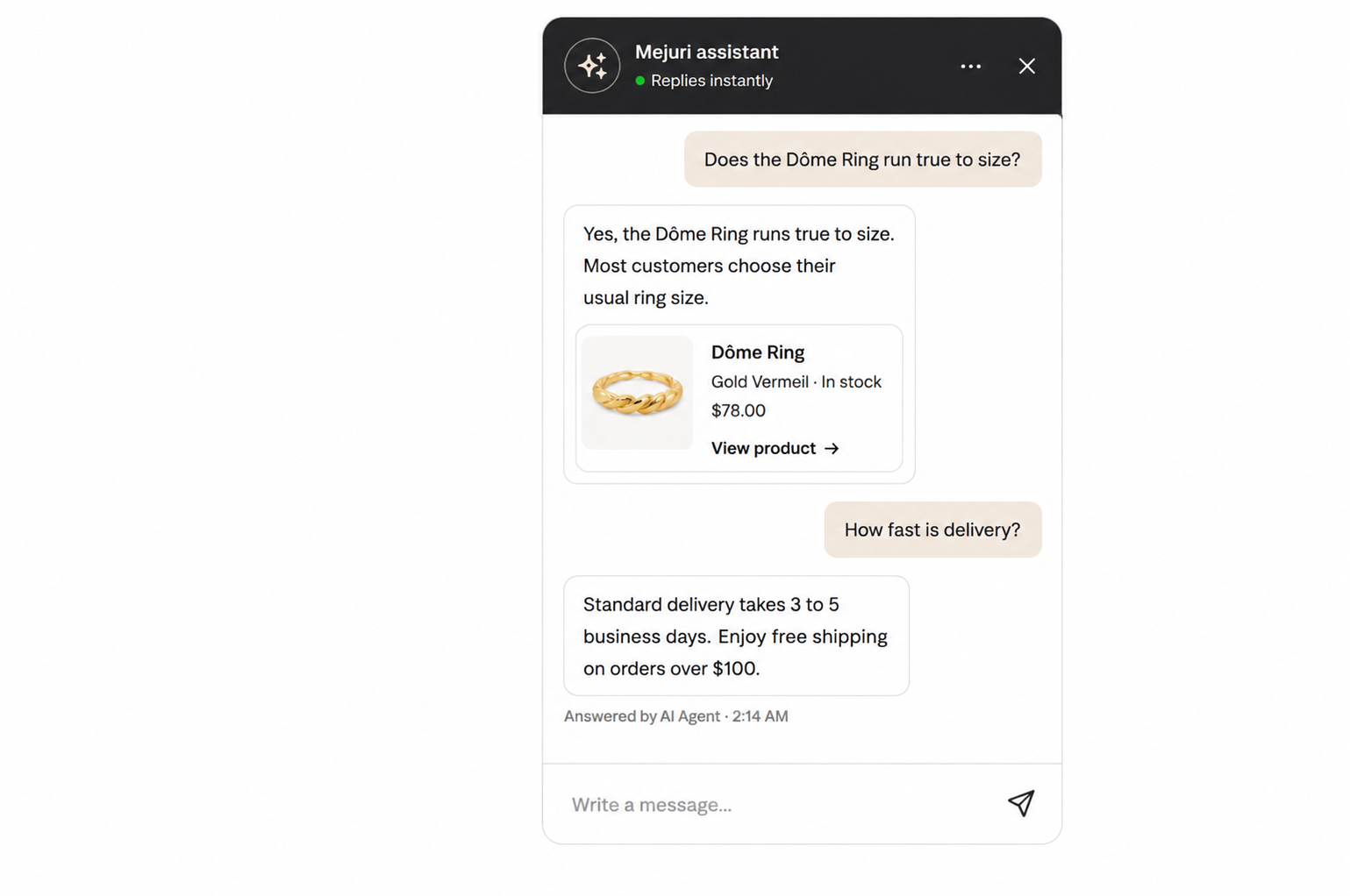 shopify live chat app with ai agent