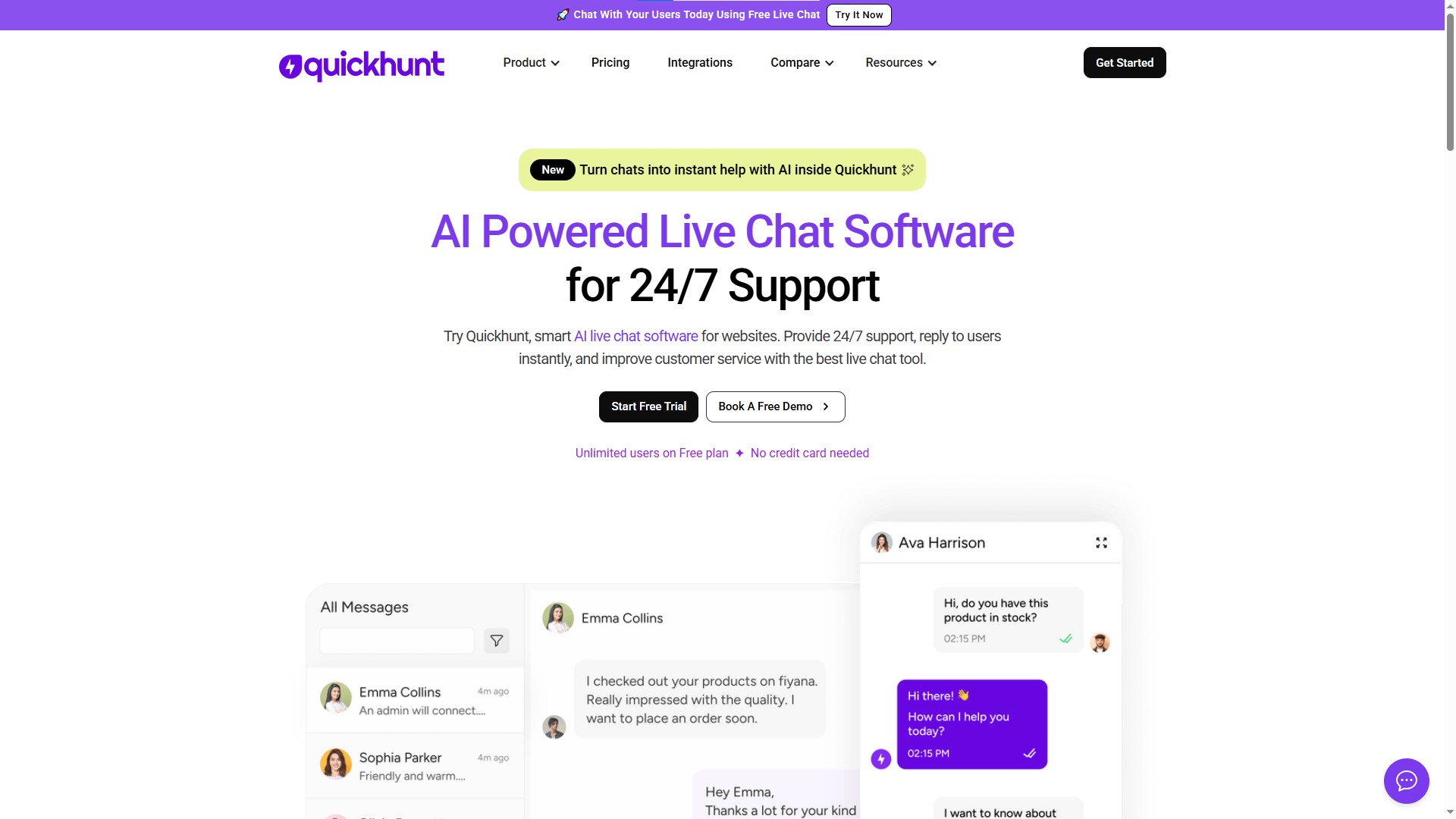 Quickhunt the best live chat software