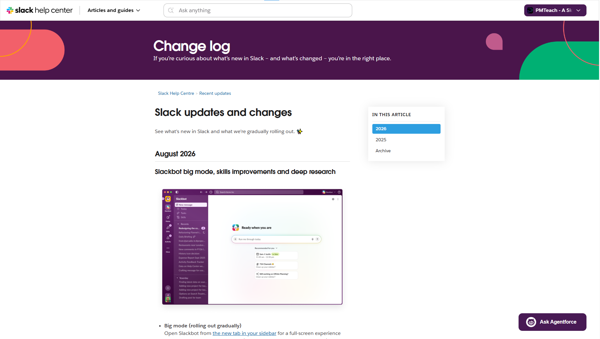 Slack changelog examples