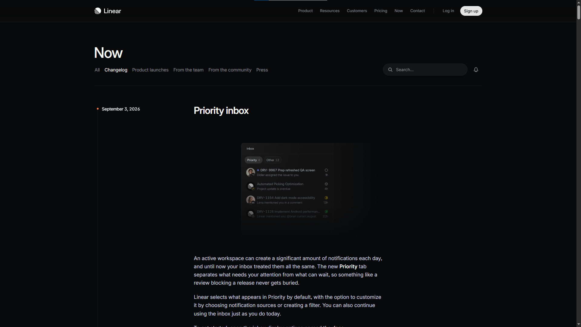 Linear changelog examples
