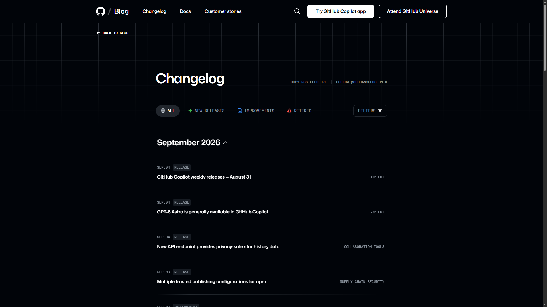 GitHub changelog examples