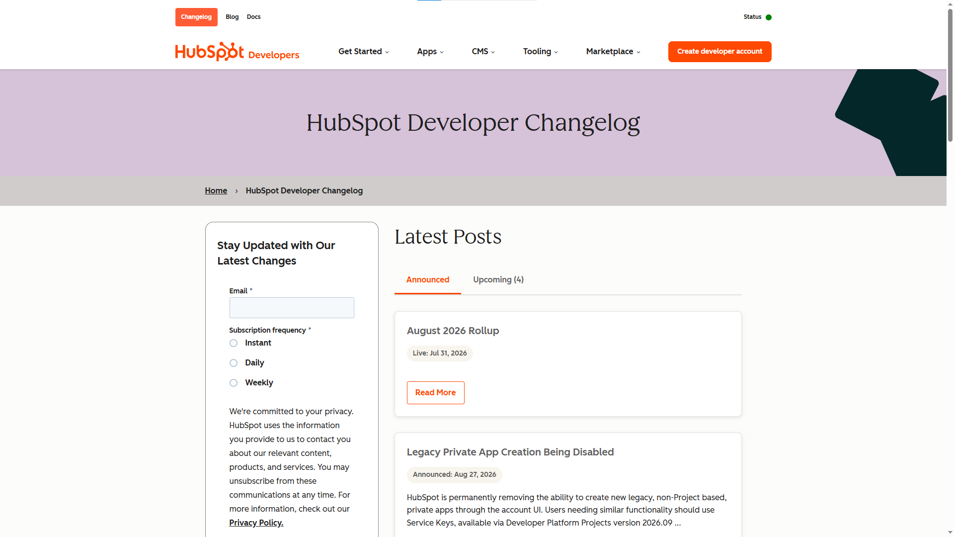 HubSpot changelog examples