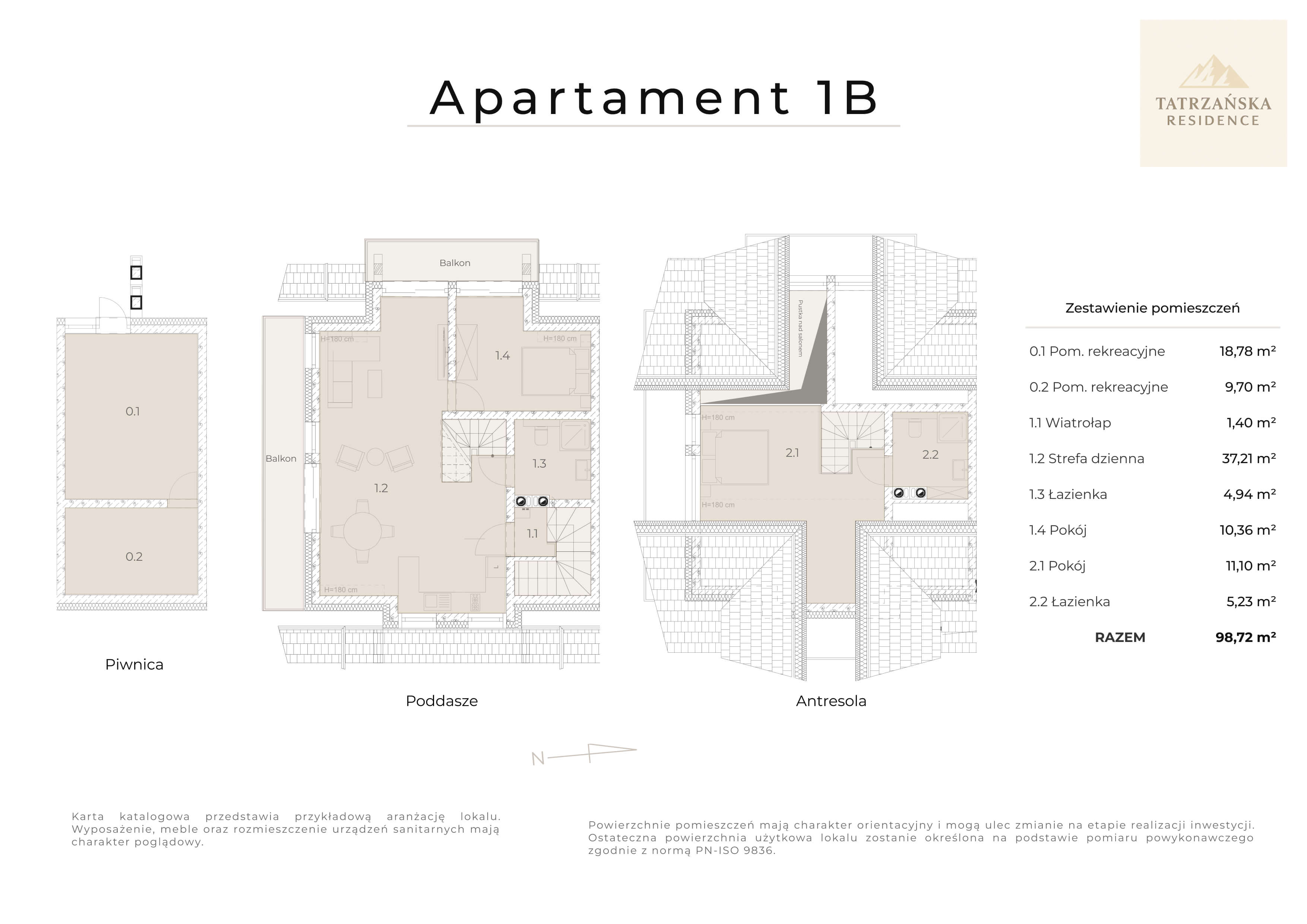 Rzut mieszkania Apartament 1B – karta apartamentu Tatrzańska Residence Bukowina Tatrzańska