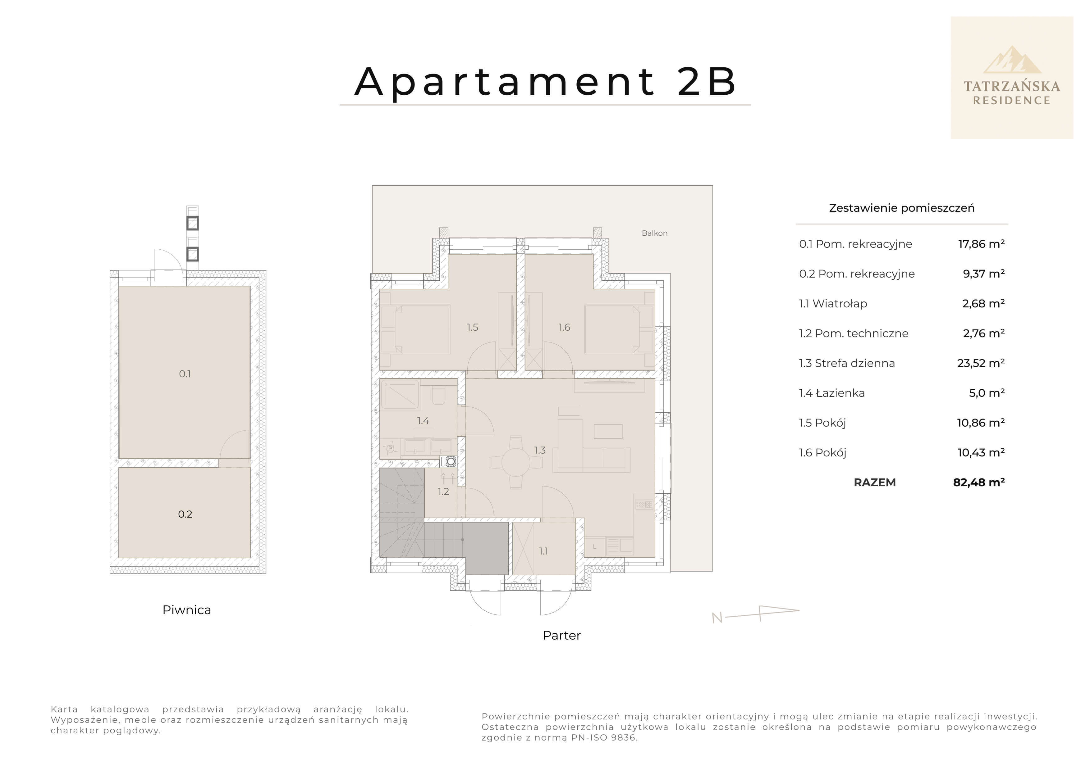 Rzut mieszkania Apartament 2B – karta apartamentu Tatrzańska Residence Bukowina Tatrzańska