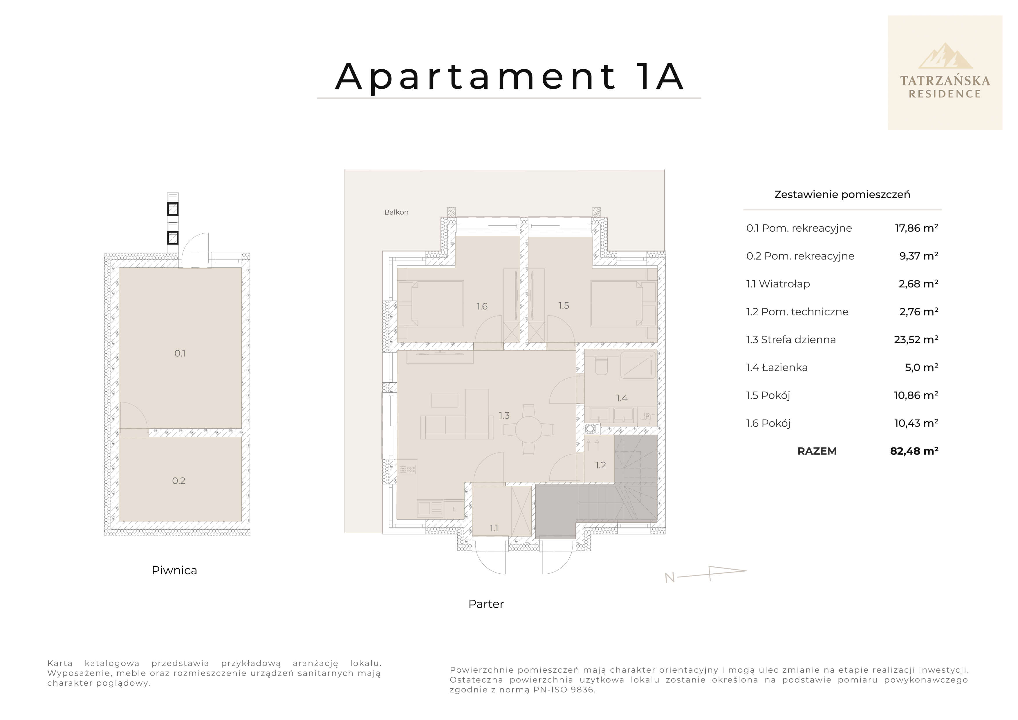 Rzut mieszkania Apartament 1A – karta apartamentu Tatrzańska Residence Bukowina Tatrzańska