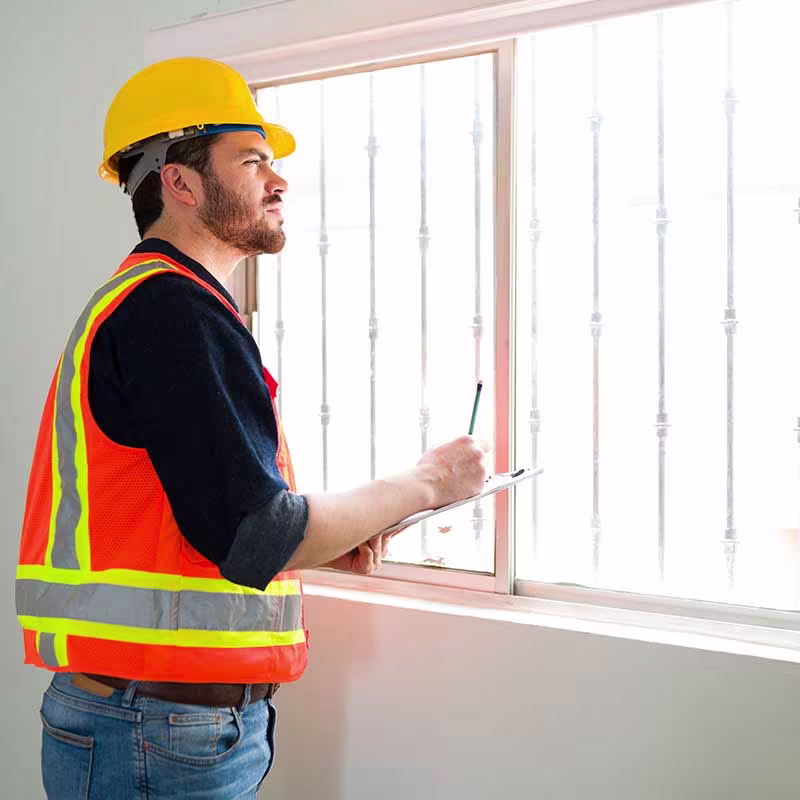 engineer checking out double glazed windows