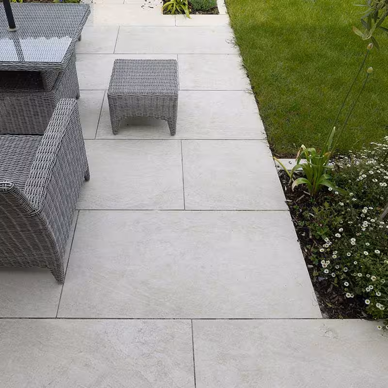 garden with large slab pavement completed