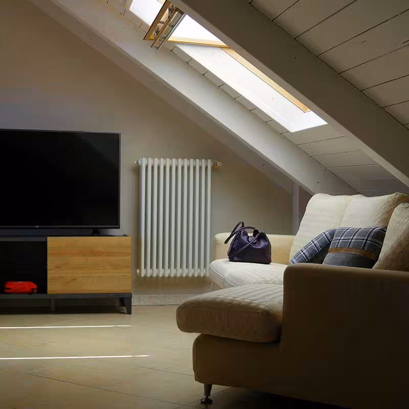 energy efficient loft with heating and furniture