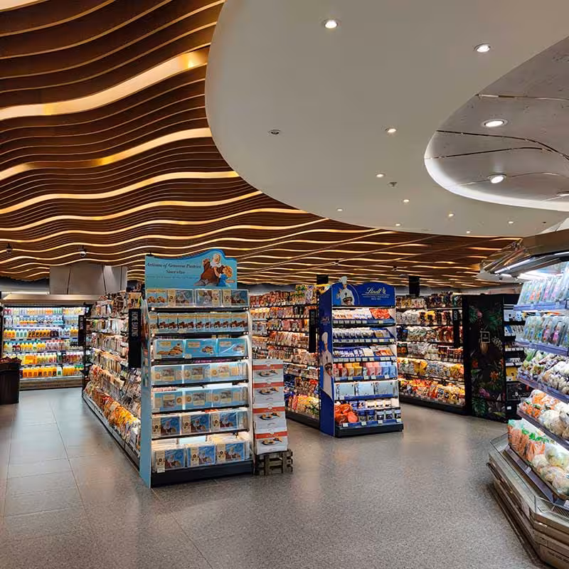 wide view of a large refurbished supermarket