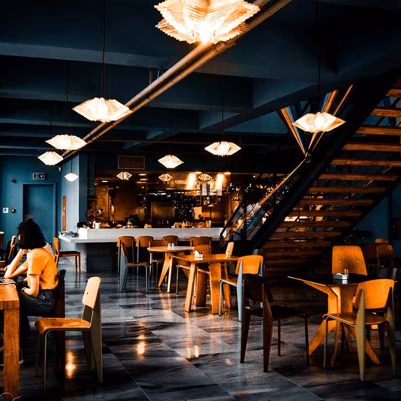 modern restaurant with big hanging lights