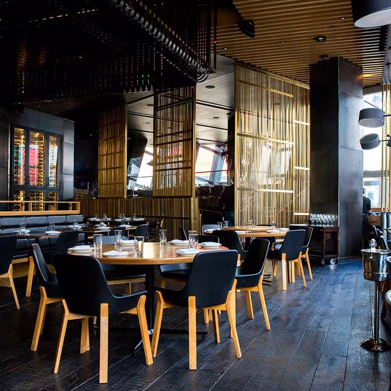 eastern style restaurant with wooden tables