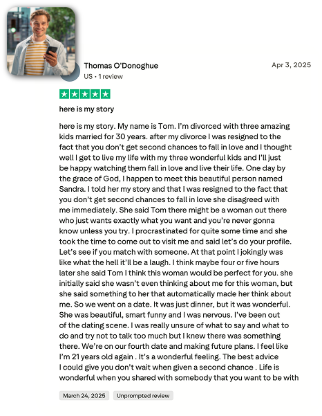 Verified review from Thomas O'Donoghue — Here is my story