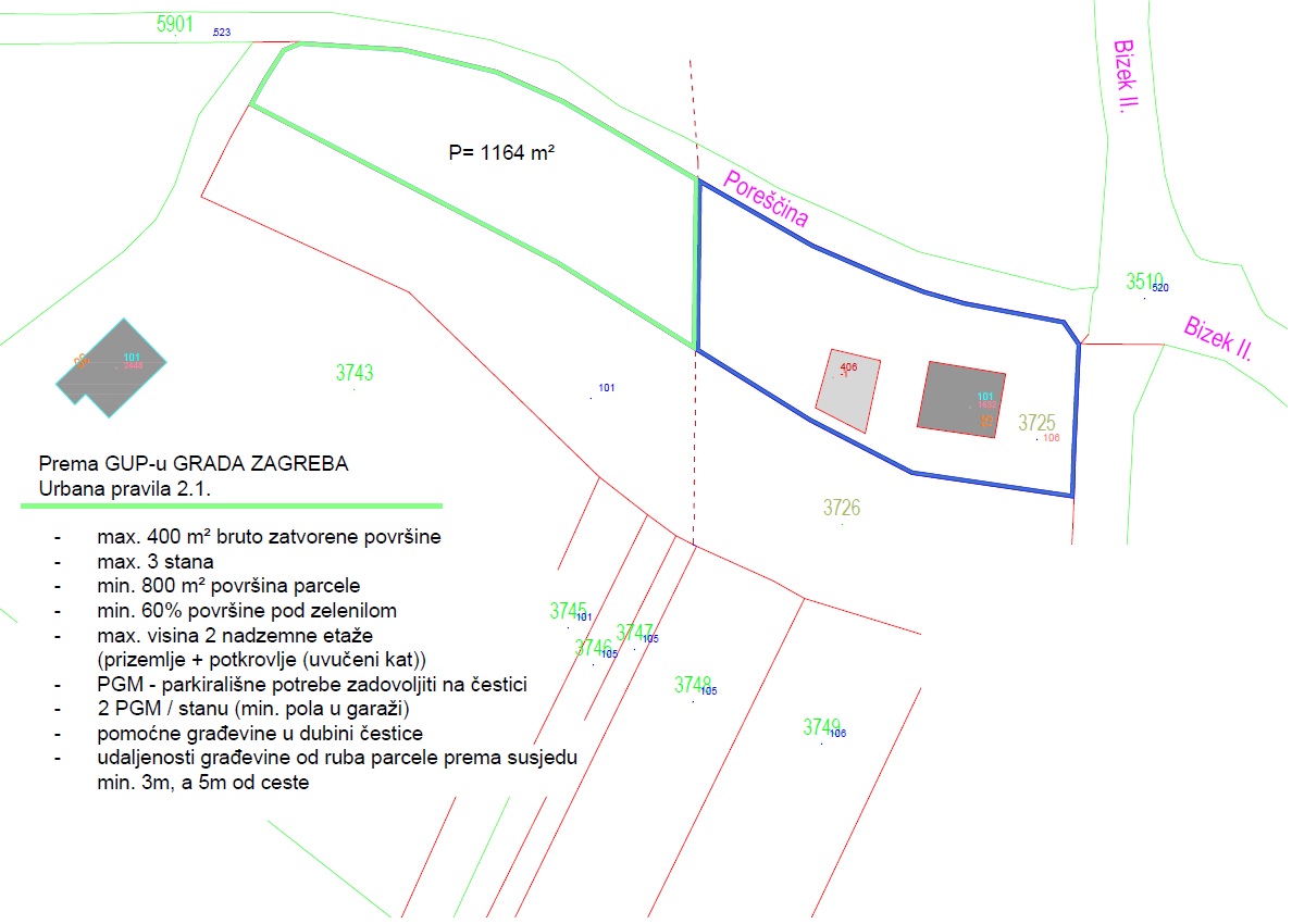 Prodaja građevinskog zemljišta - Zagreb - Bizek površine 1.164 m²