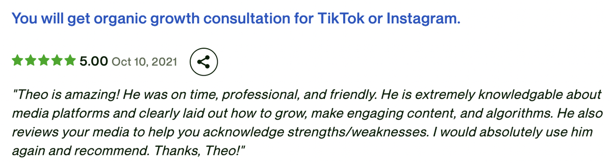 Five star review for organic growth consultation