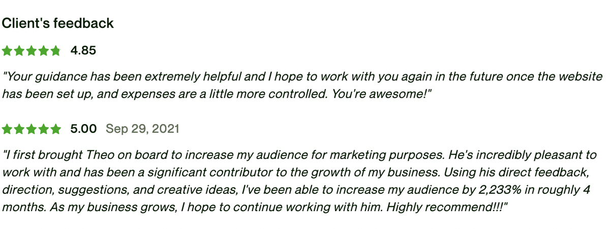 Client feedback rated 4.85 out of 5