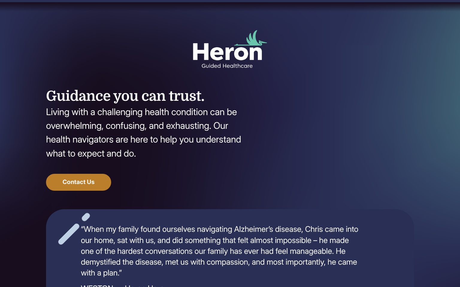 heroncare.org homepage as of 16 October 2026