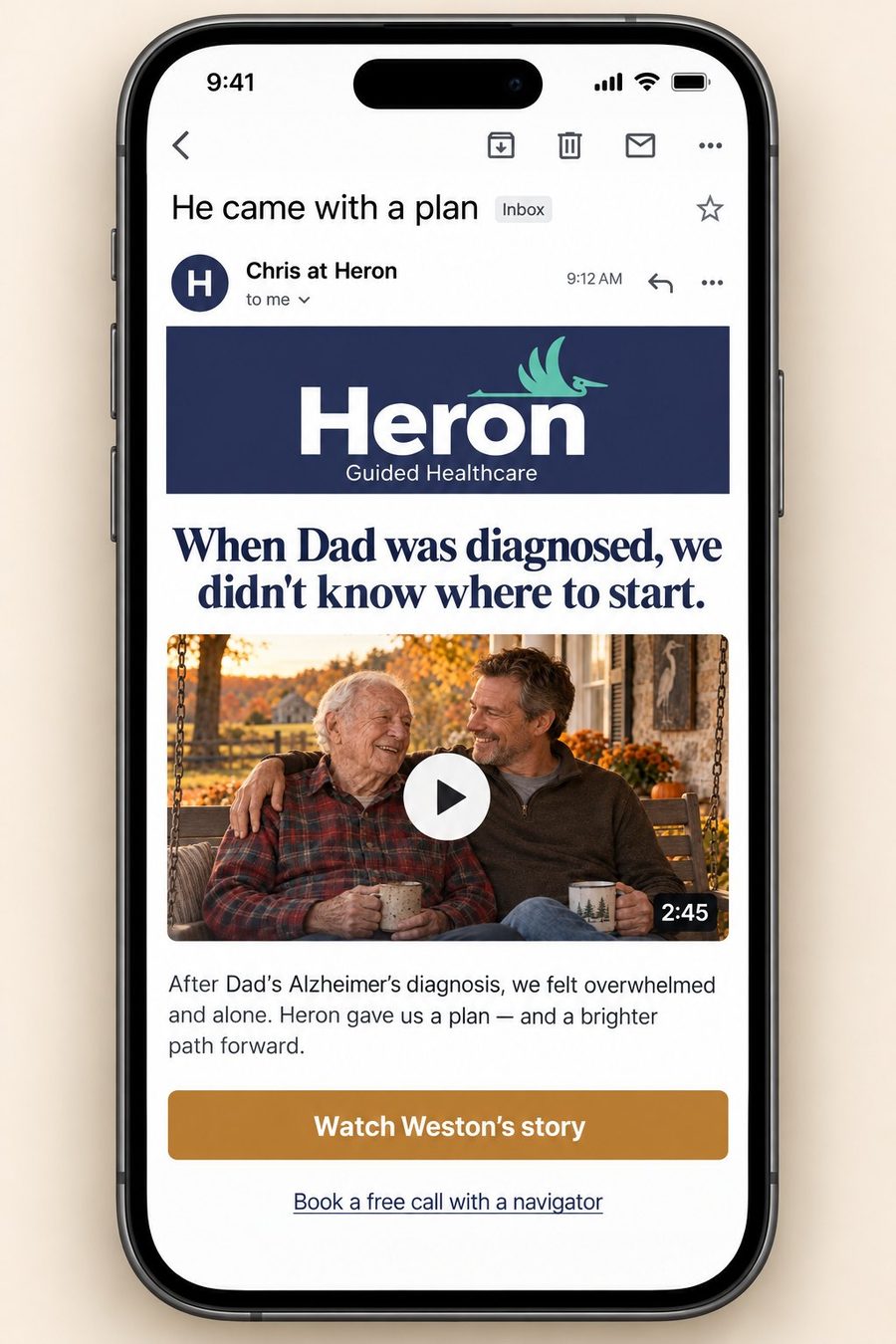 Concept: Heron email with a Heron Heroes video thumbnail