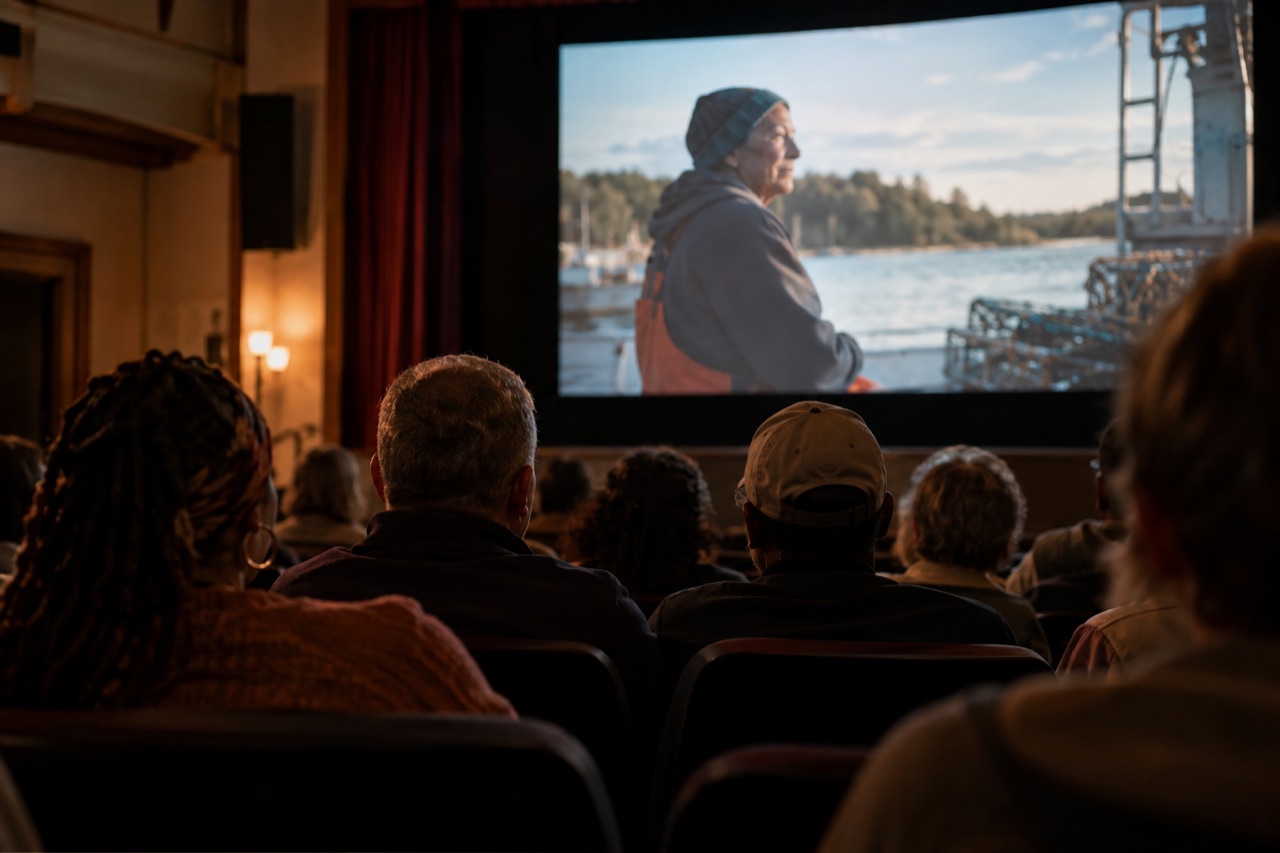 Audience watching a film in a theater
