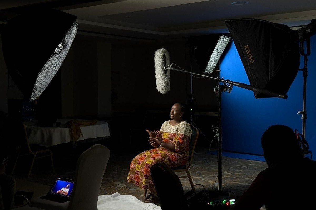 Happy Productions interview lit in a hotel ballroom