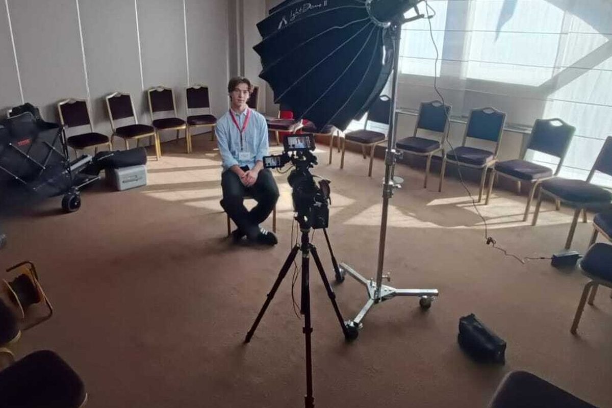 Happy Productions interview setup at a conference venue