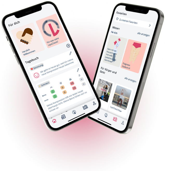 Zwei beispielhafte Darstellungen der mobilen LipoCheck App. 