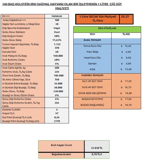 Çiğ Süt Üretim Maliyeti