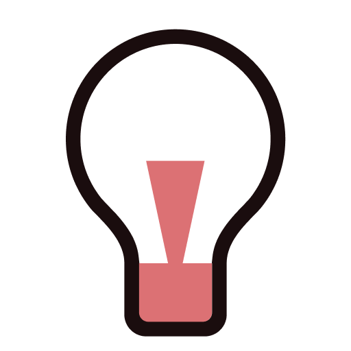 Simple light bulb icon with a pink base and filament inside a black outline.