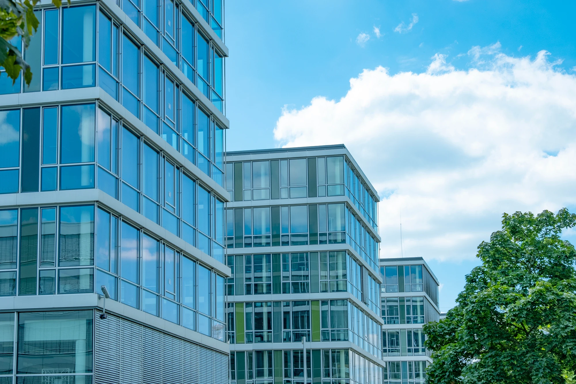 Modern glass office buildings