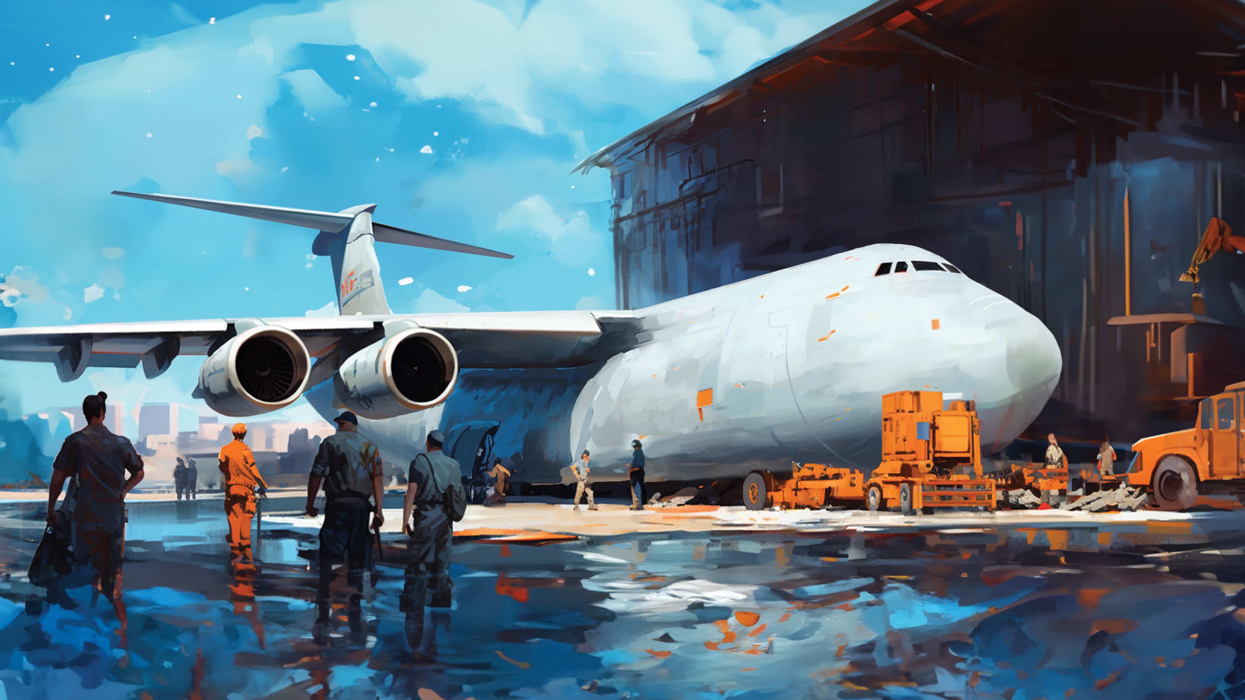 Illustration of a C-5 Galaxy on the flight line.