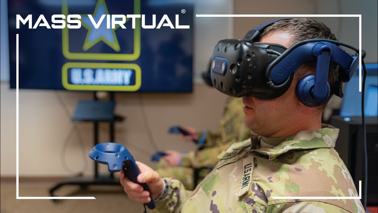 U.S. Army soldier wearing a VR headset during training.