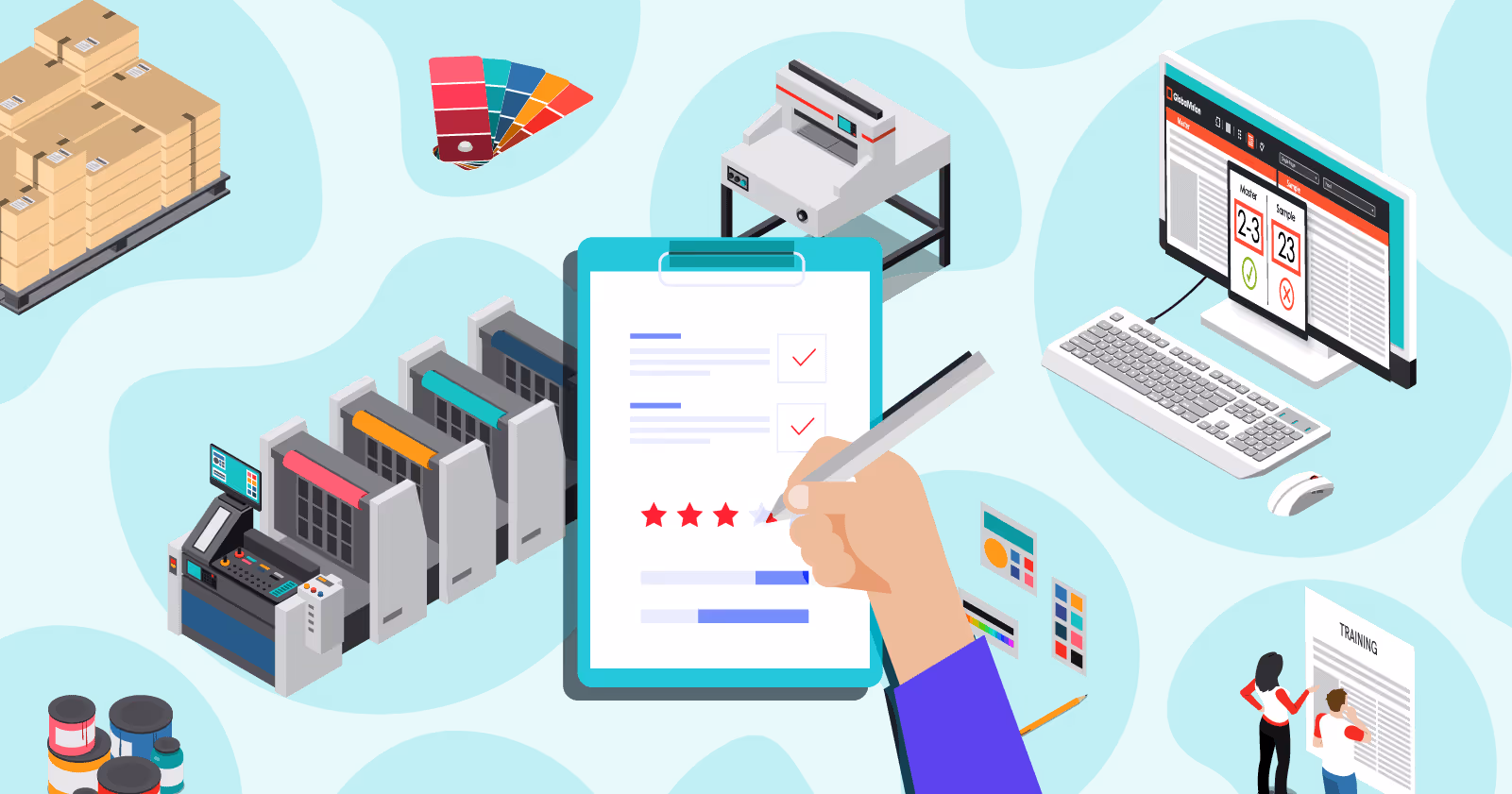 A clip board including a checklist of items