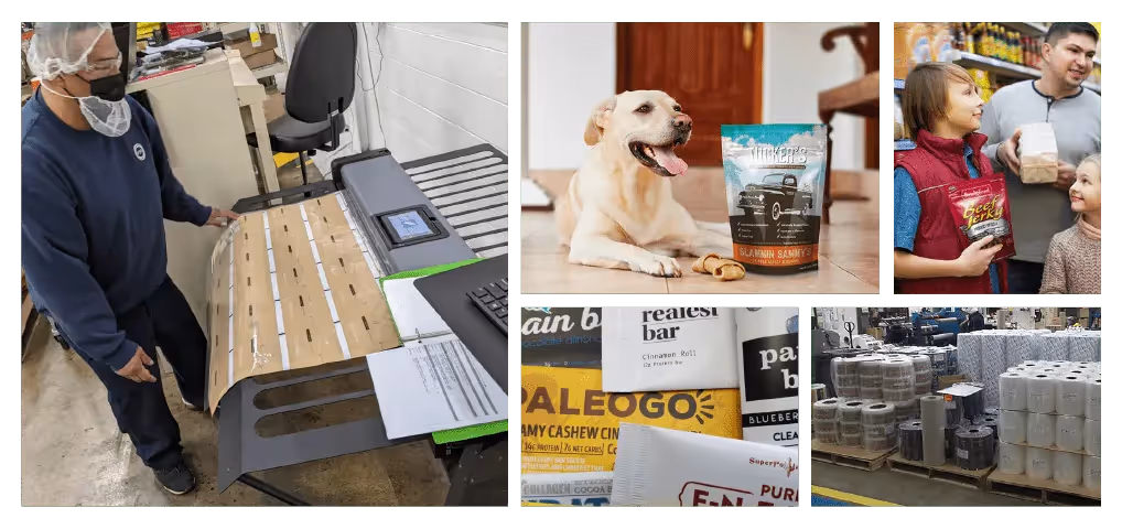 Collage of ProAmpac-Prairie State Group employees printing and proofreading