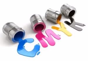 Falling paint bucket showing CMYK